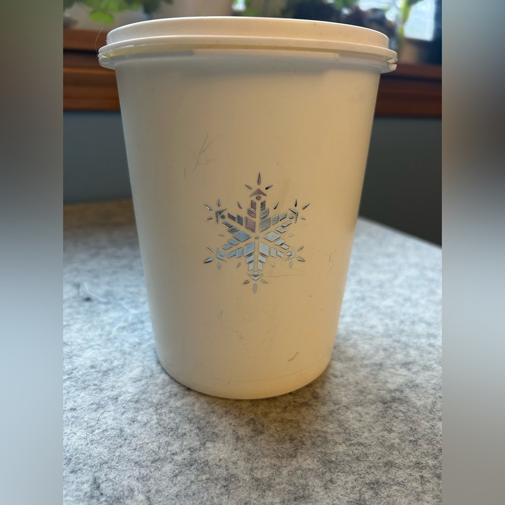 Tupperware White container with Snowflake Design